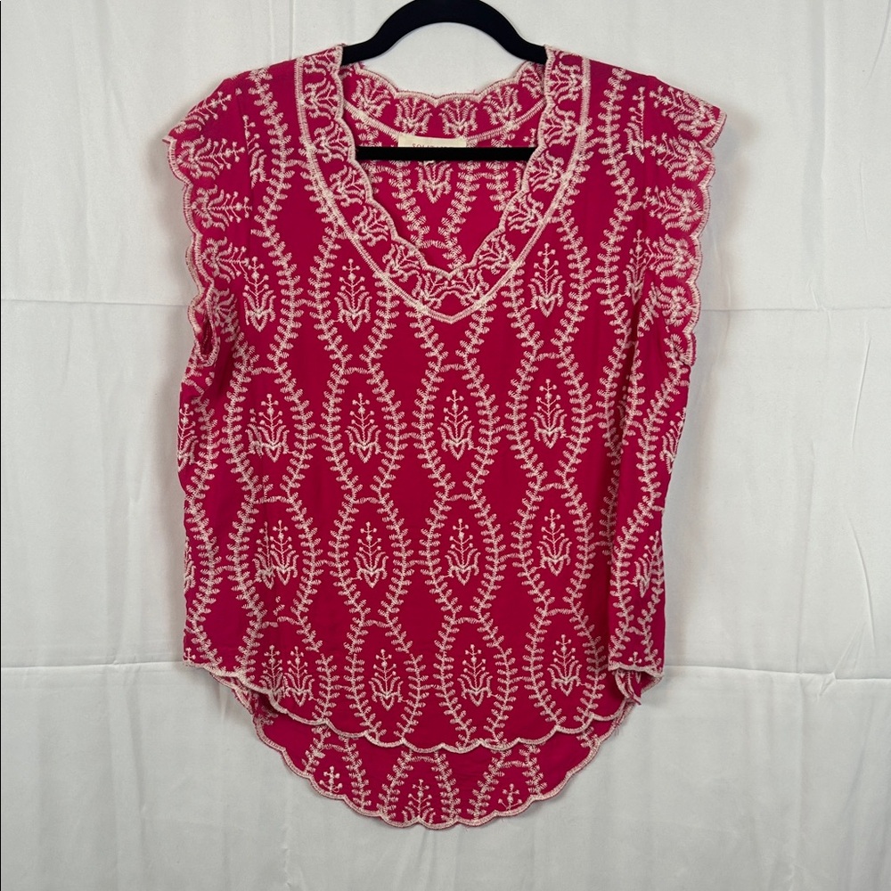 Solitaire Fuchsia Blouse with Cream Embroidery